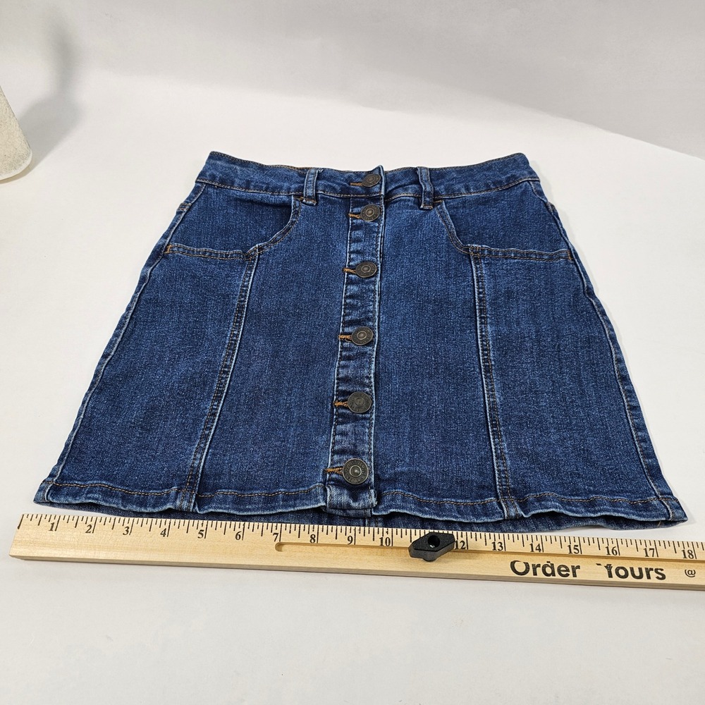 Almost Famous Mini Skirt Women's Size 3 Blue Denim Buttons Hippie High Rise Boho - Picture 6 of 7